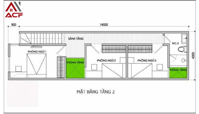 Xây nhà trọn gói Hải Phòn - Bản vẽ mặt bằng tầng 2